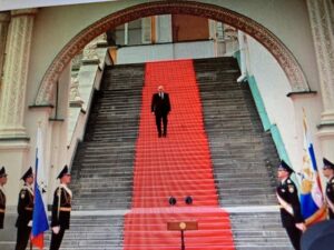 Le président russe Vladimir V. Poutine avant un discours mardi, sur une photo publiée par les médias d'État.